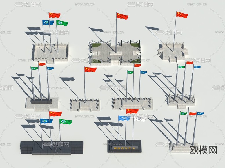 旗帜 升旗台 国旗台3d模型下载