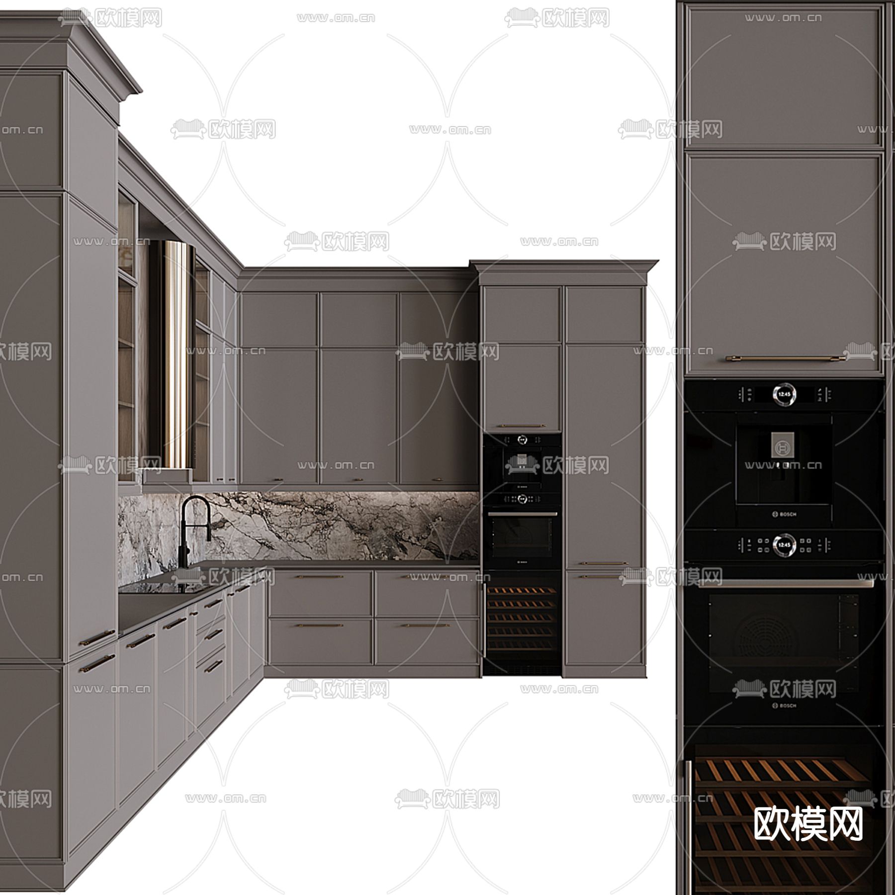 法式厨房 橱柜3d模型下载（渲染图2）