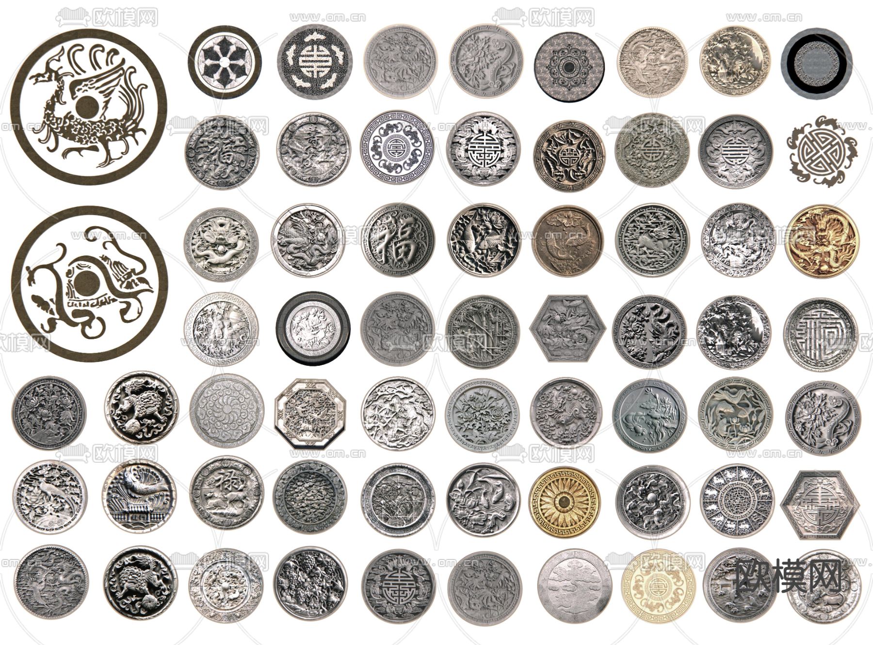 中式雕花地砖 浮雕墙雕3d模型下载