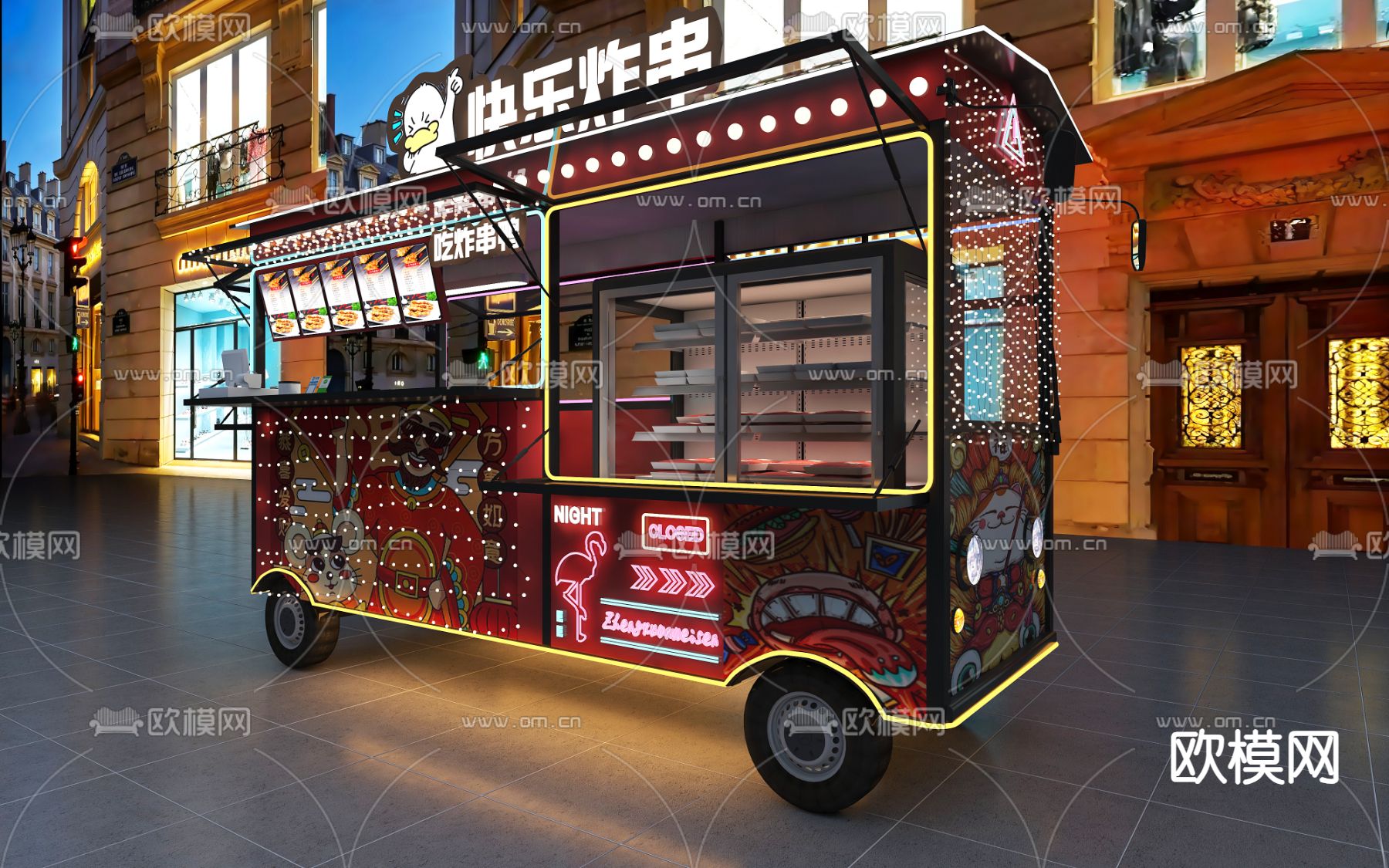 外摆餐车 小吃车 快餐车3d模型下载（渲染图2）