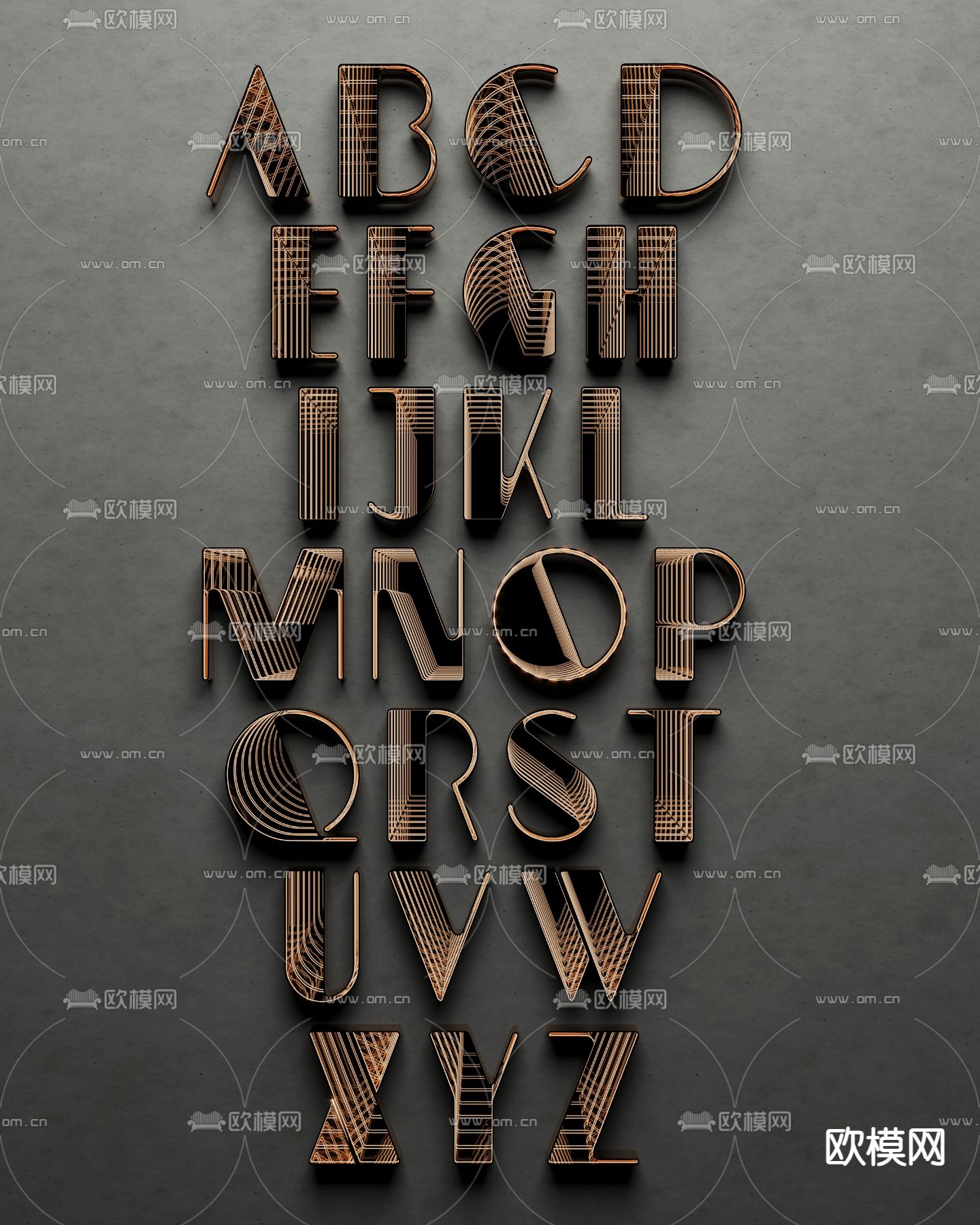 字母 深渊镜 发光字3d模型下载（渲染图1）