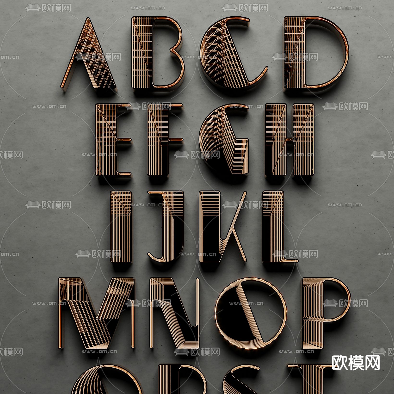 字母 深渊镜 发光字3d模型下载（渲染图2）