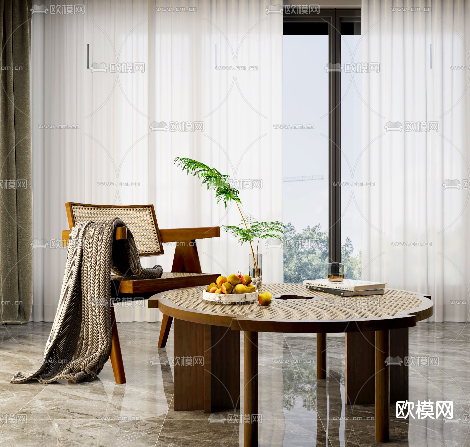 新中式茶几su模型下载（渲染图1）