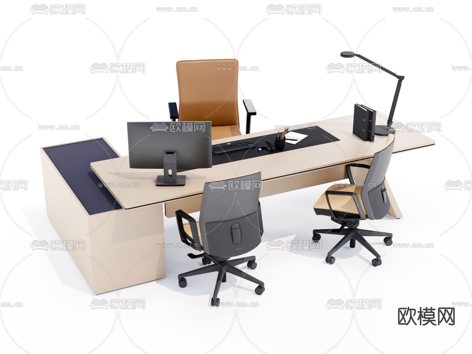 班台桌 老板桌椅su模型下载（渲染图3）