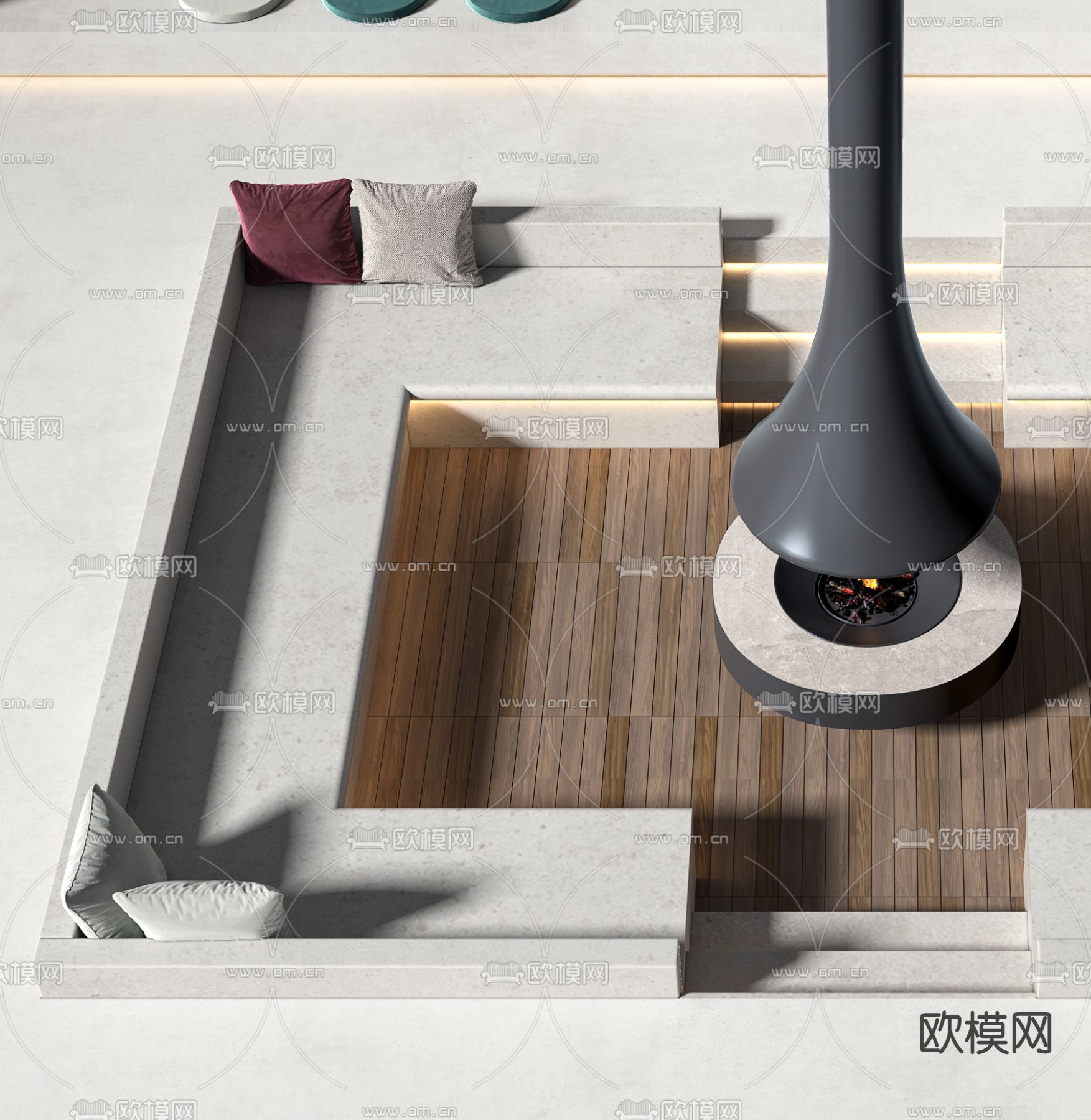 下沉沙发 卡座沙发3d模型下载（渲染图2）