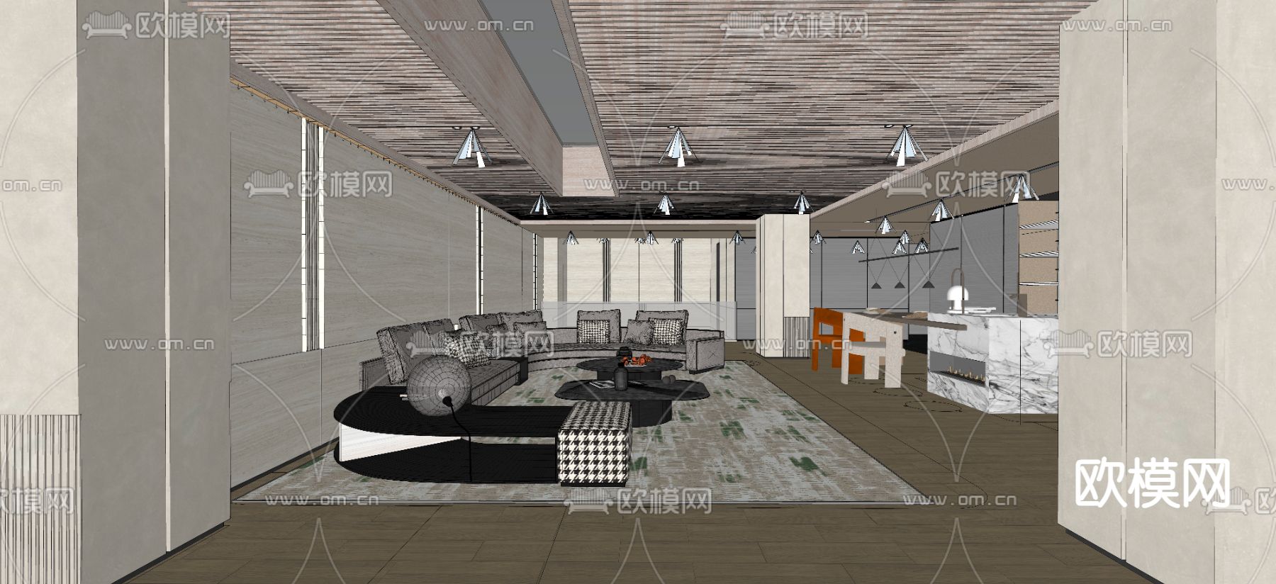 现代会客厅 酒吧区su模型下载（渲染图1）