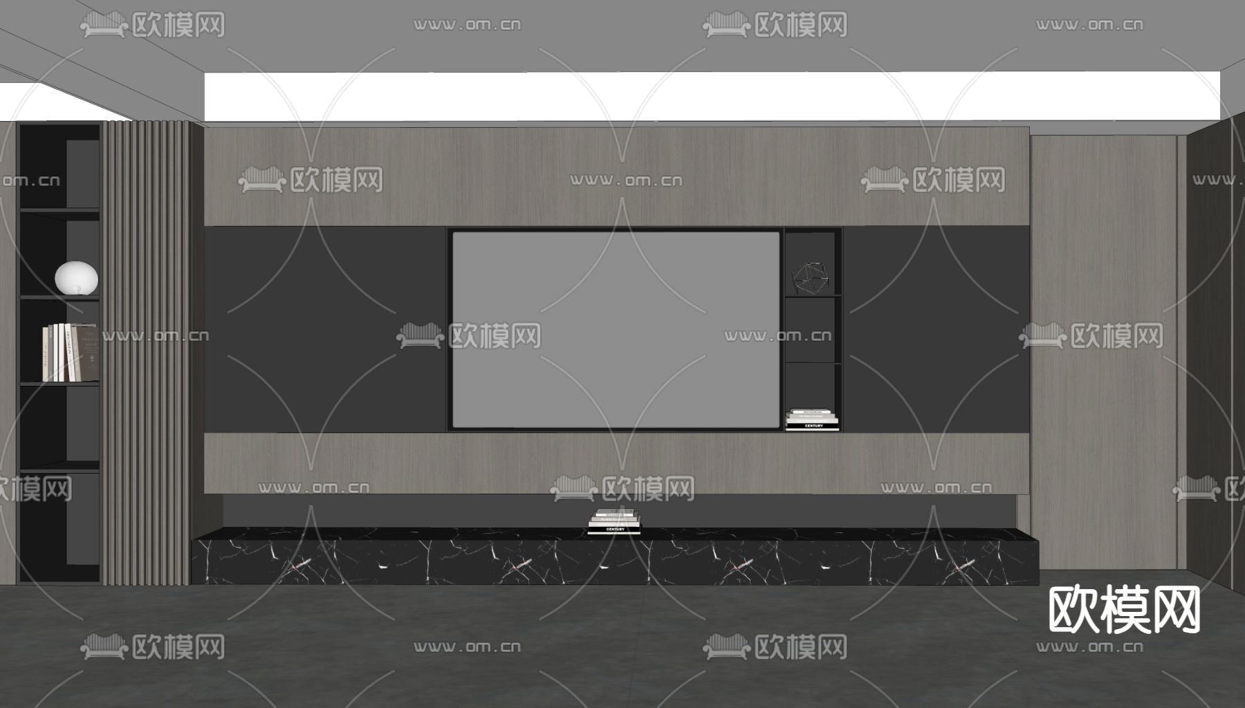 电视背景墙su模型下载（渲染图2）