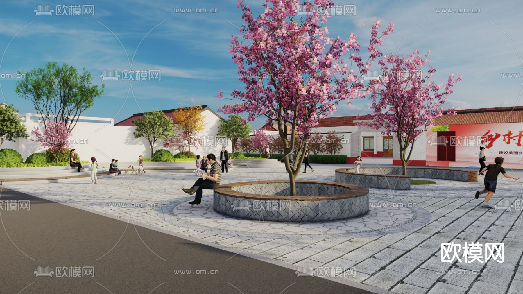 现代休闲广场su模型
