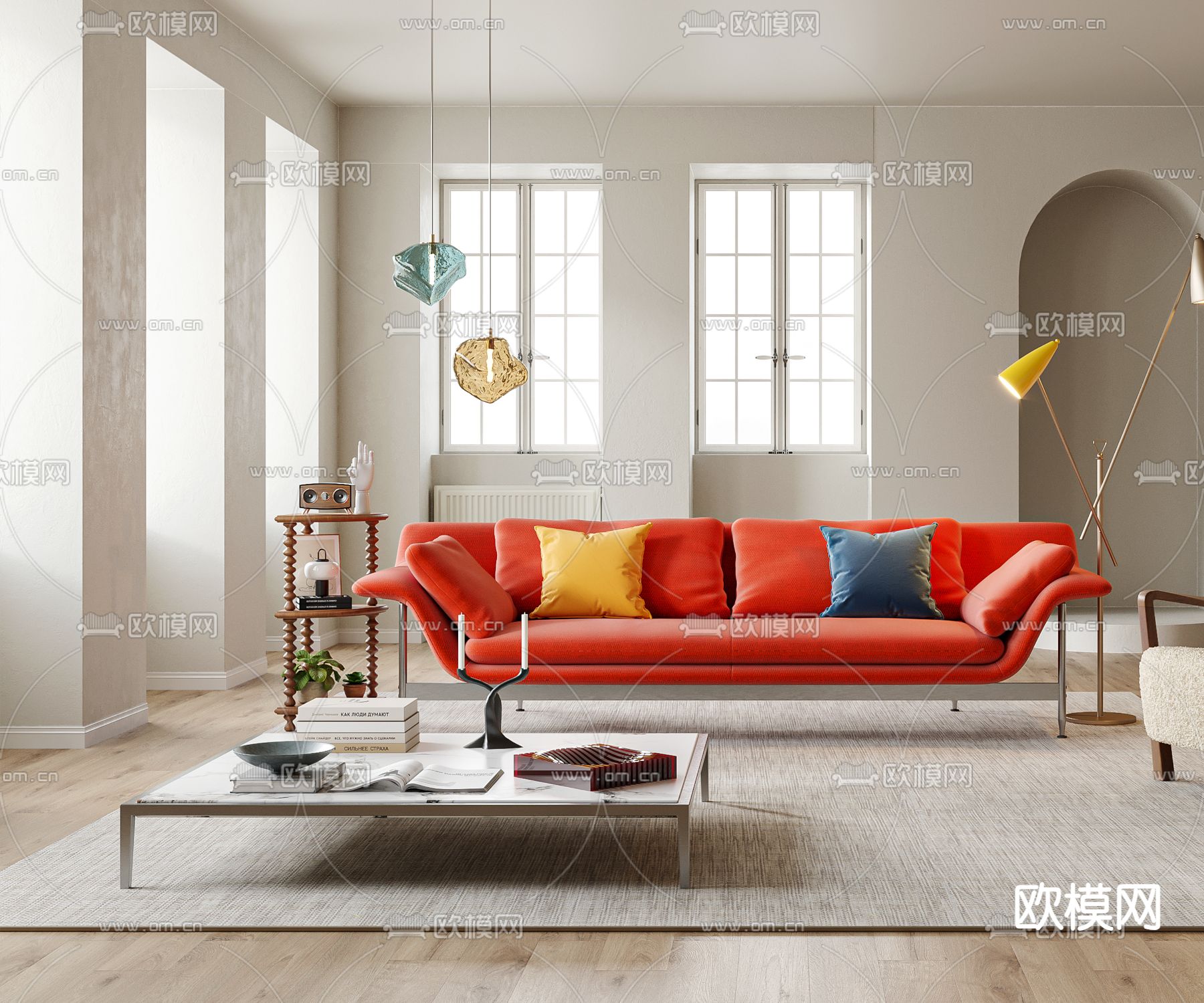 孟菲斯风客厅3d模型下载（渲染图2）