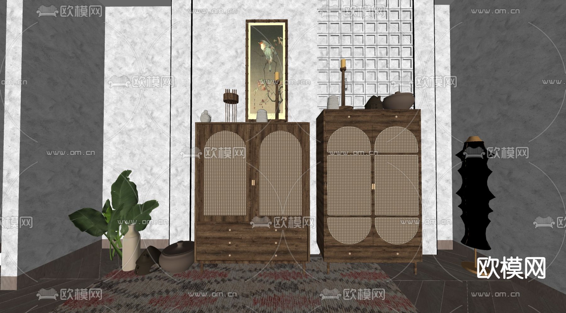 侘寂风边柜su模型下载（渲染图2）