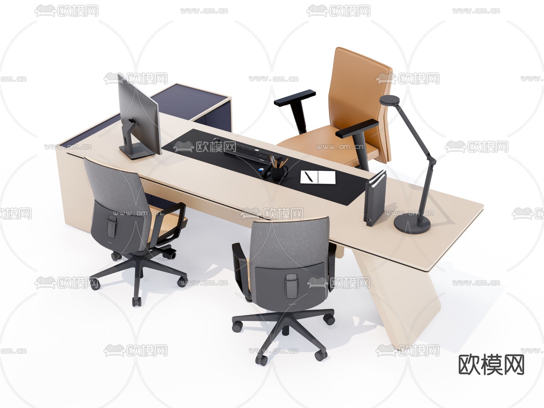 班台桌 老板桌椅su模型下载（渲染图1）