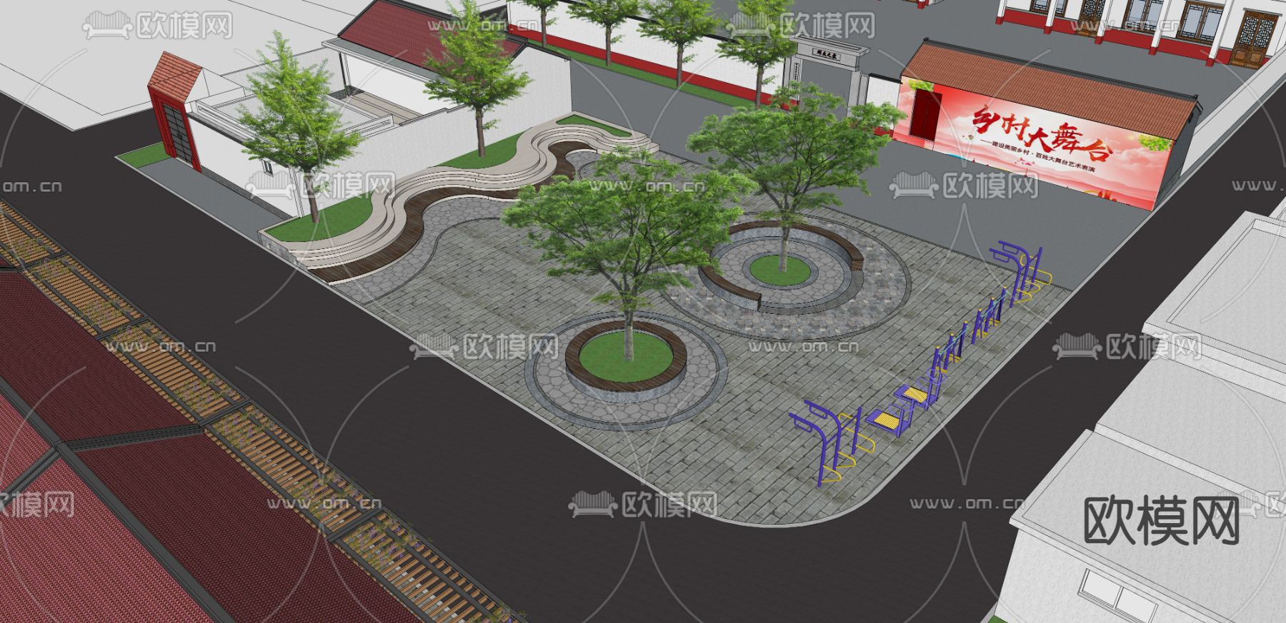 现代休闲广场su模型