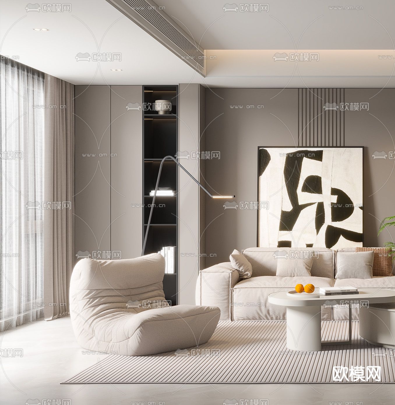 现代客厅3d模型下载（渲染图2）