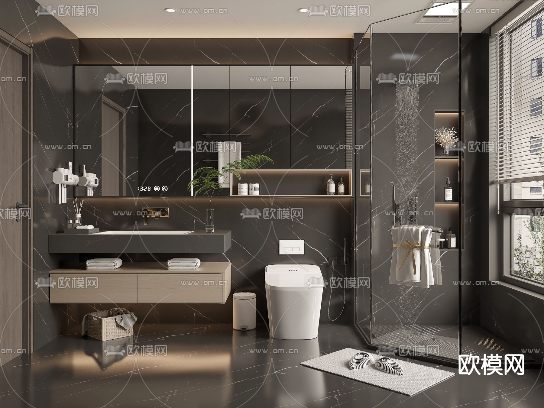 高级灰卫生间 浴室3d模型下载
