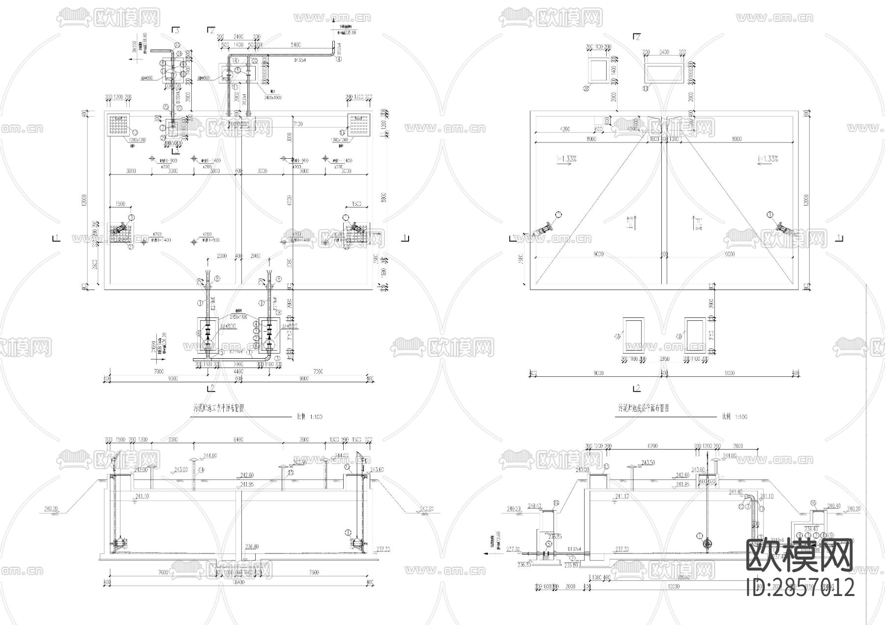 某污水处理厂污泥贮池及污泥深度处理间cad施工图下载（渲染图6）