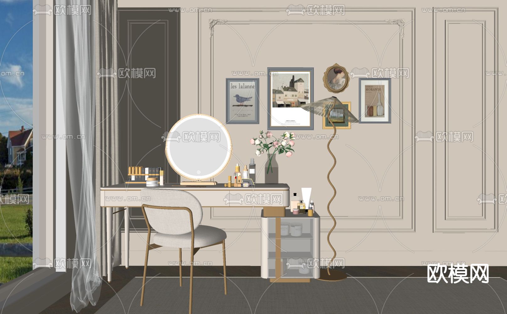 轻奢梳妆台su模型下载（渲染图2）