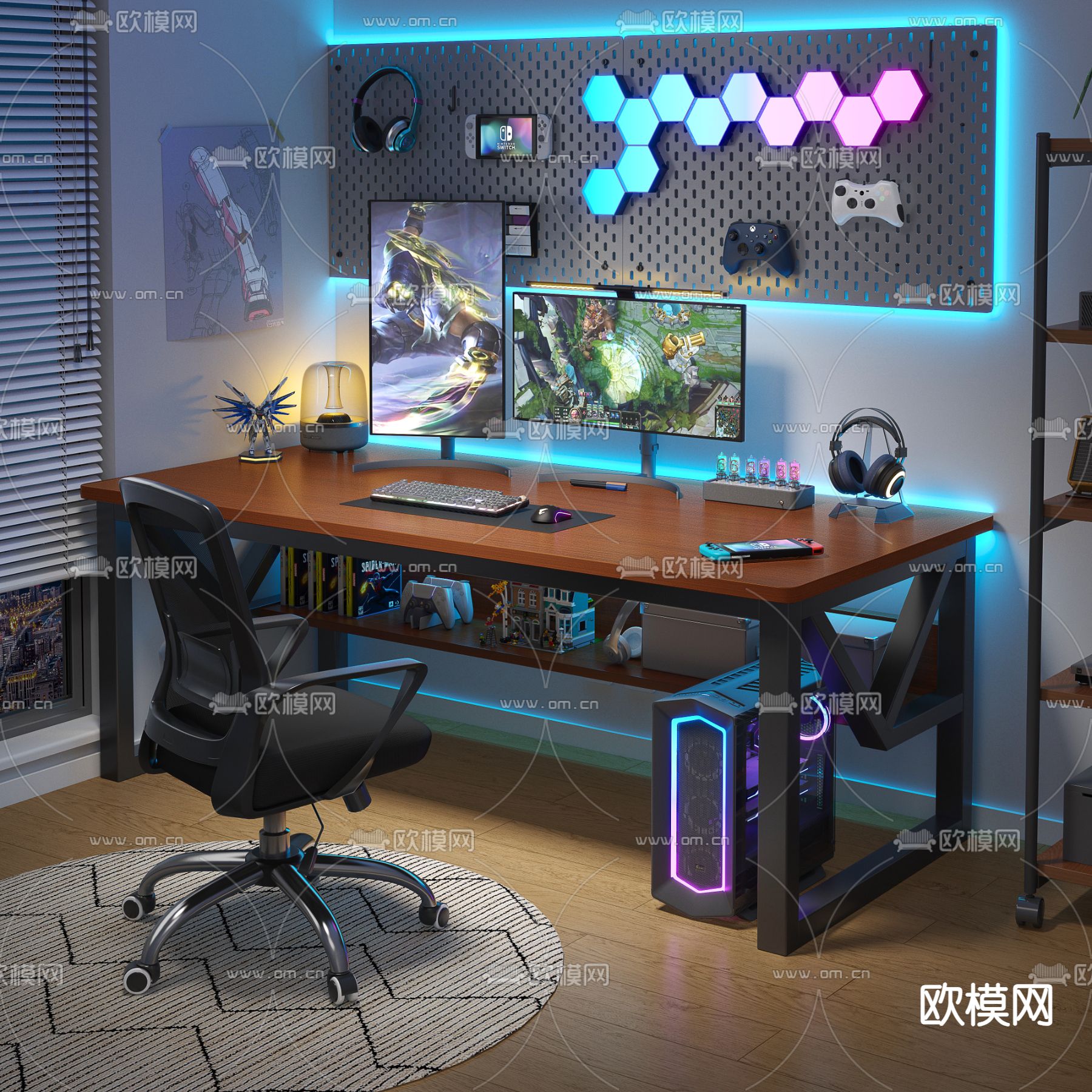 电竞桌 电脑桌3d模型下载