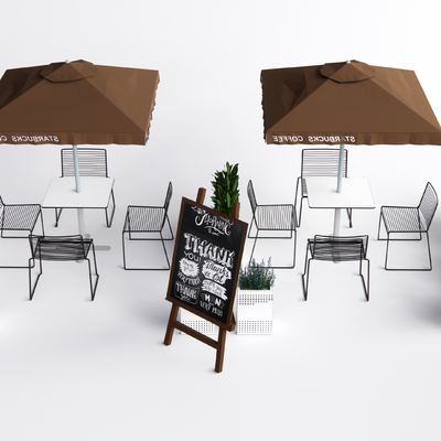  商业外摆 户外桌椅su模型 