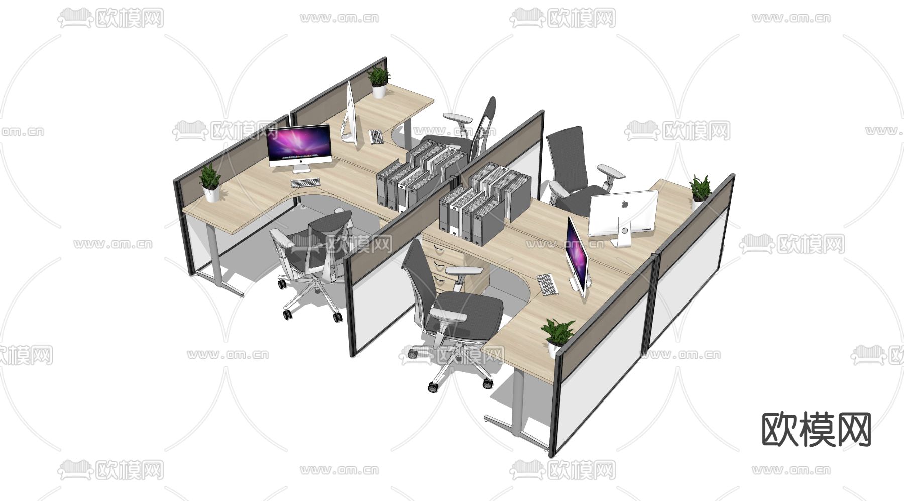 卡座办公桌椅su模型下载（渲染图4）