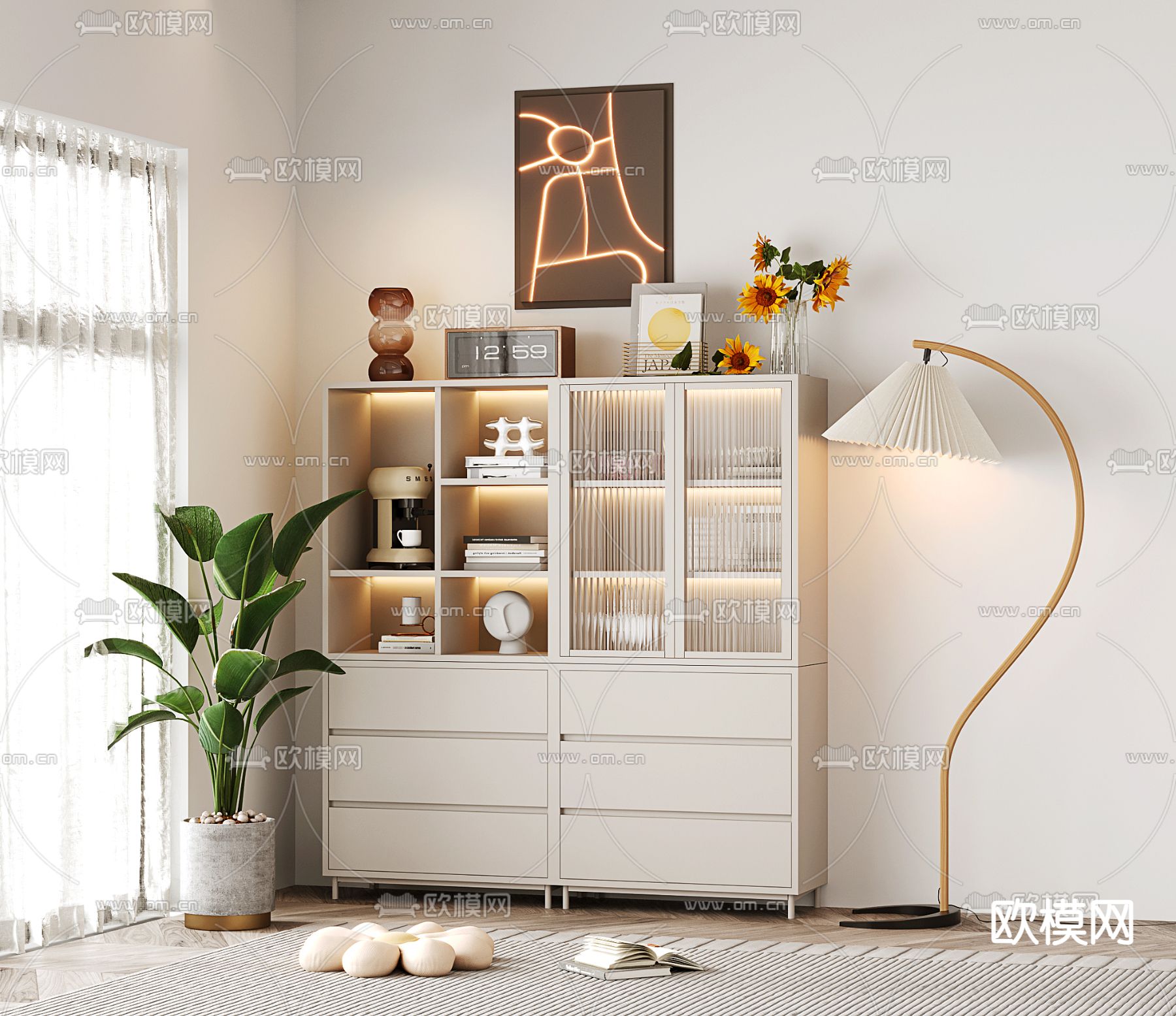 奶油风装饰柜 陈列柜3d模型下载