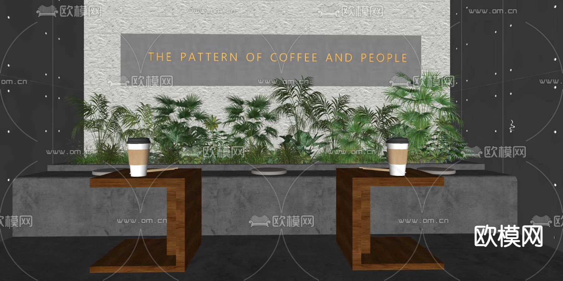 咖啡厅休息区 卡座su模型下载（渲染图2）