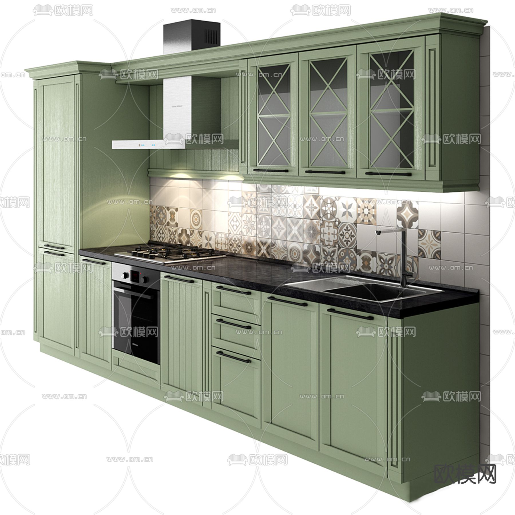 美式厨房 橱柜3d模型下载