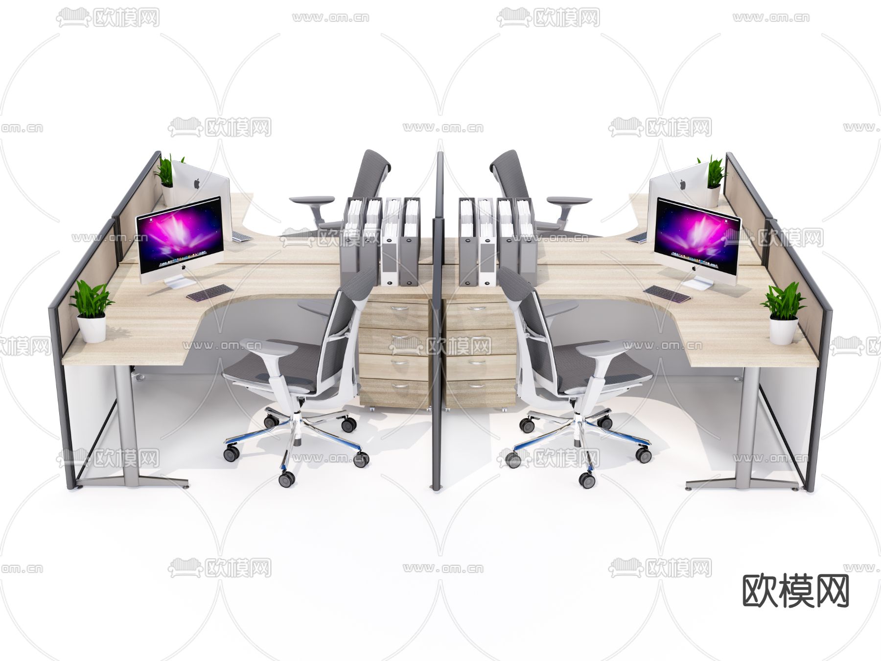 卡座办公桌椅su模型下载（渲染图3）