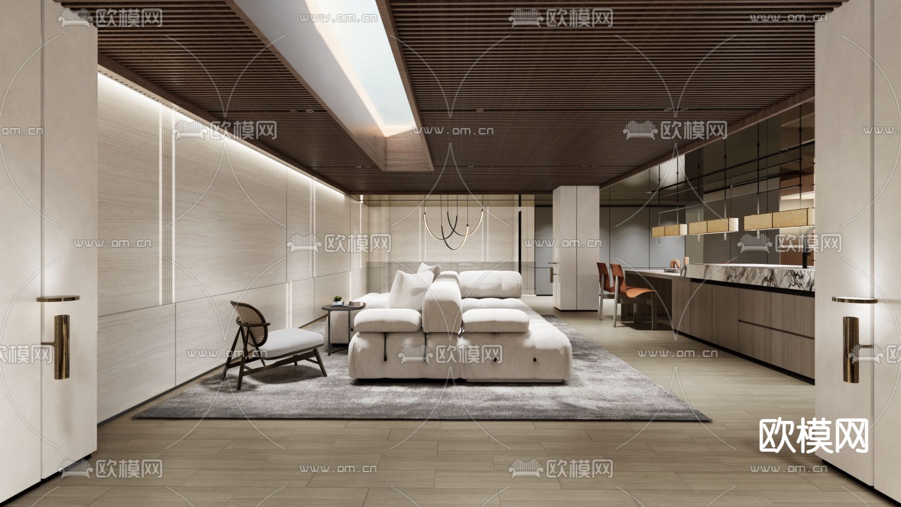 现代会客厅 酒吧区su模型下载（渲染图1）
