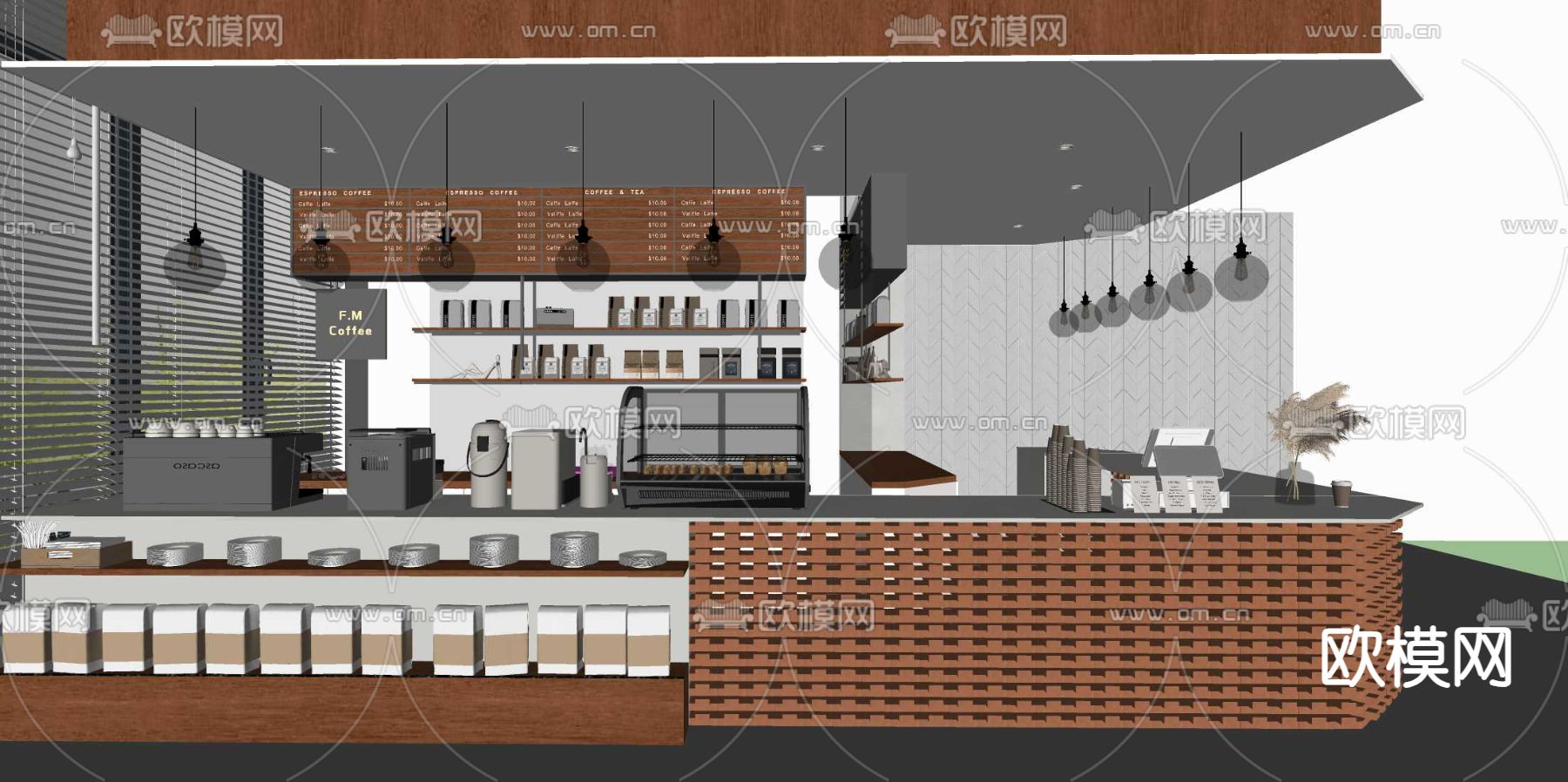 现代咖啡厅su模型下载（渲染图2）