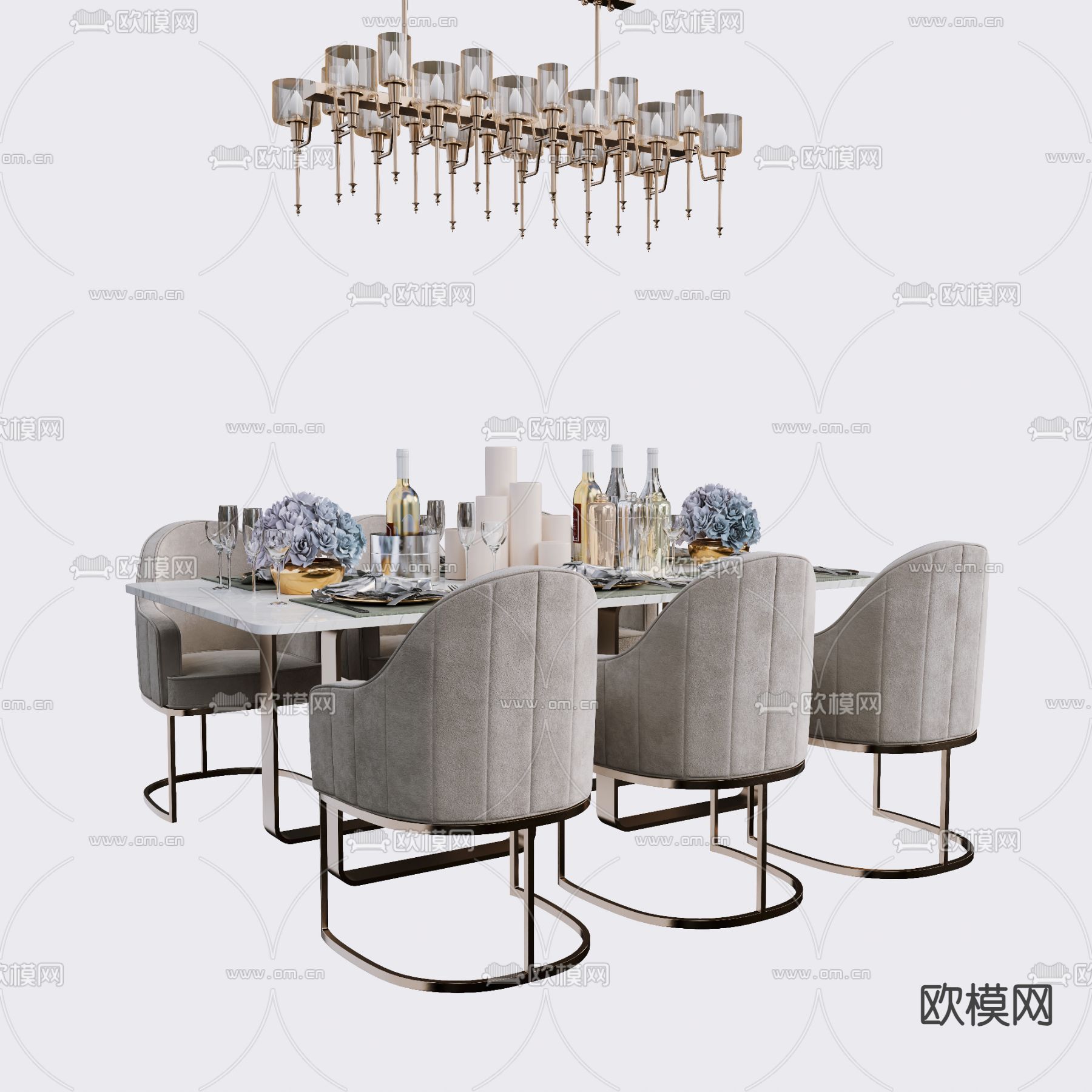 轻奢餐桌椅3d模型下载