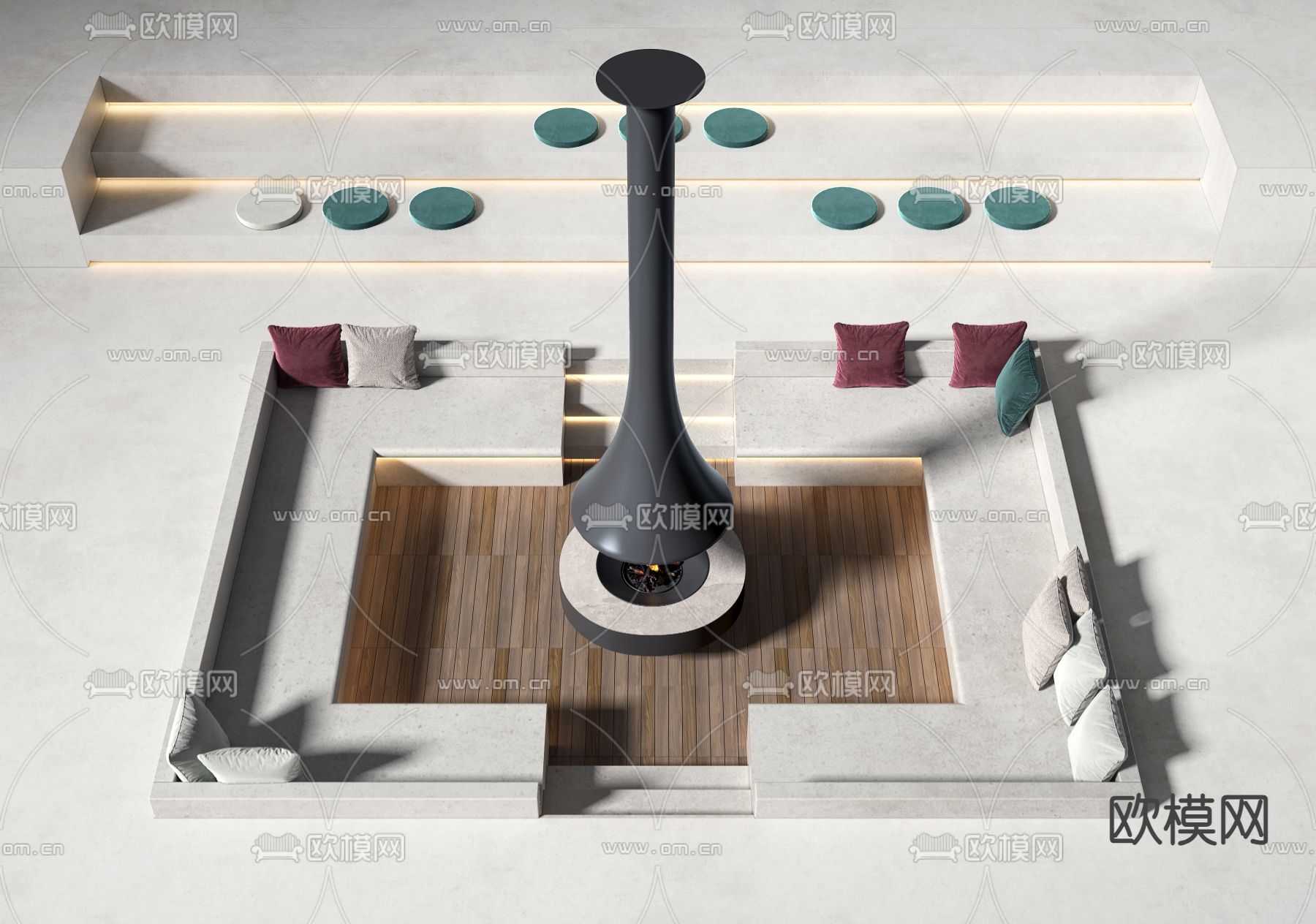 下沉沙发 卡座沙发3d模型下载（渲染图1）