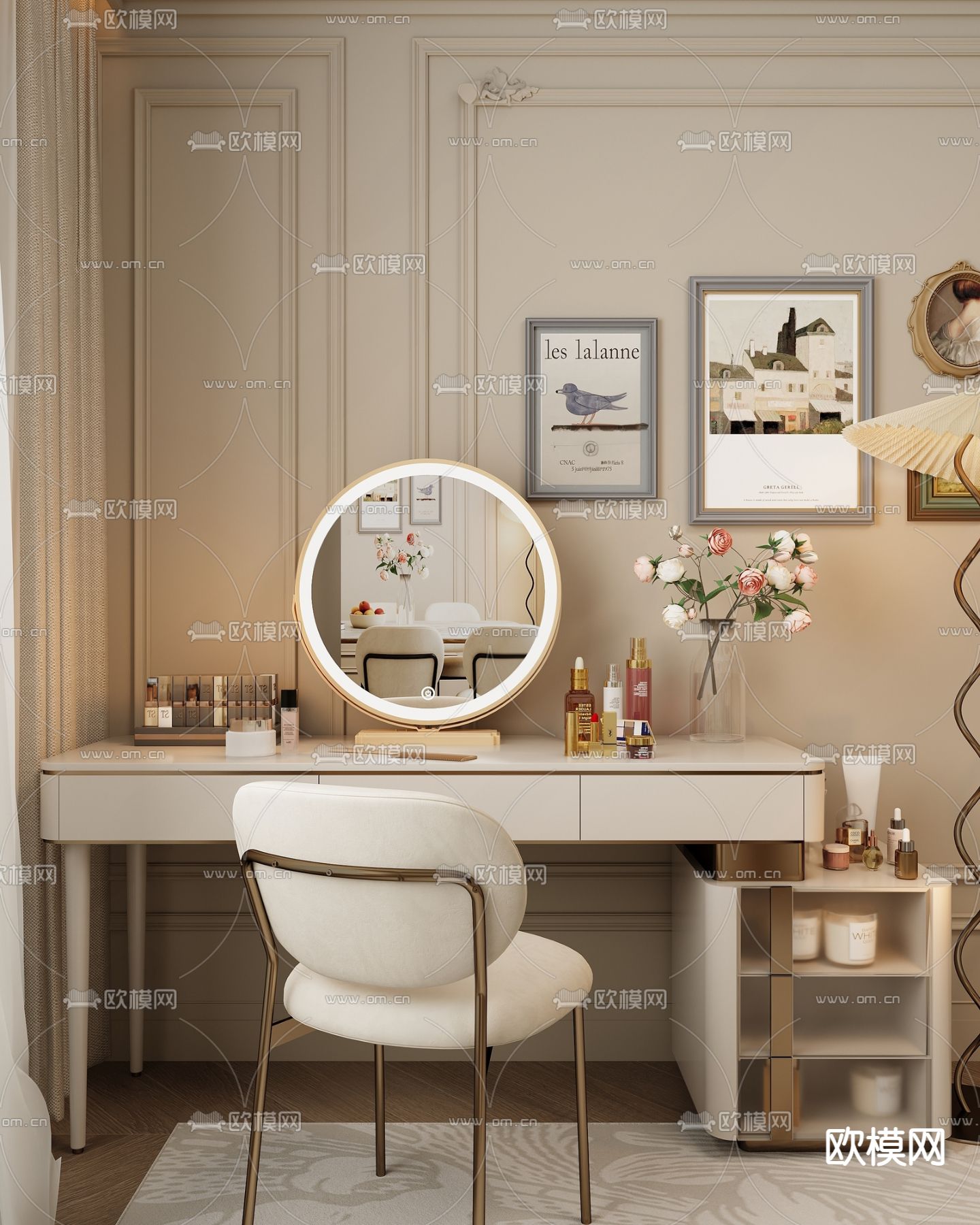 轻奢梳妆台su模型下载（渲染图1）