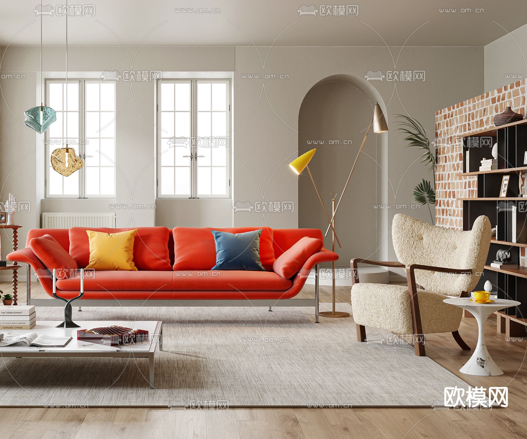 孟菲斯风客厅3d模型下载（渲染图3）
