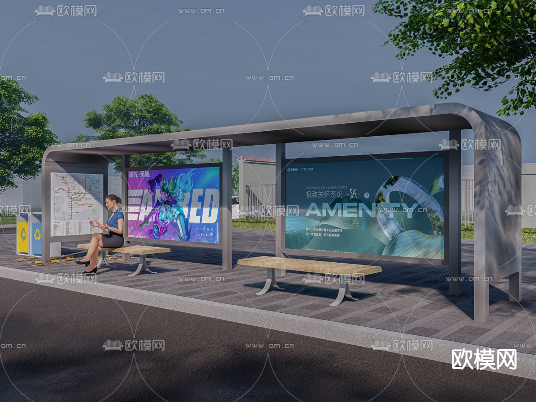 公交站站台su模型下载（渲染图1）