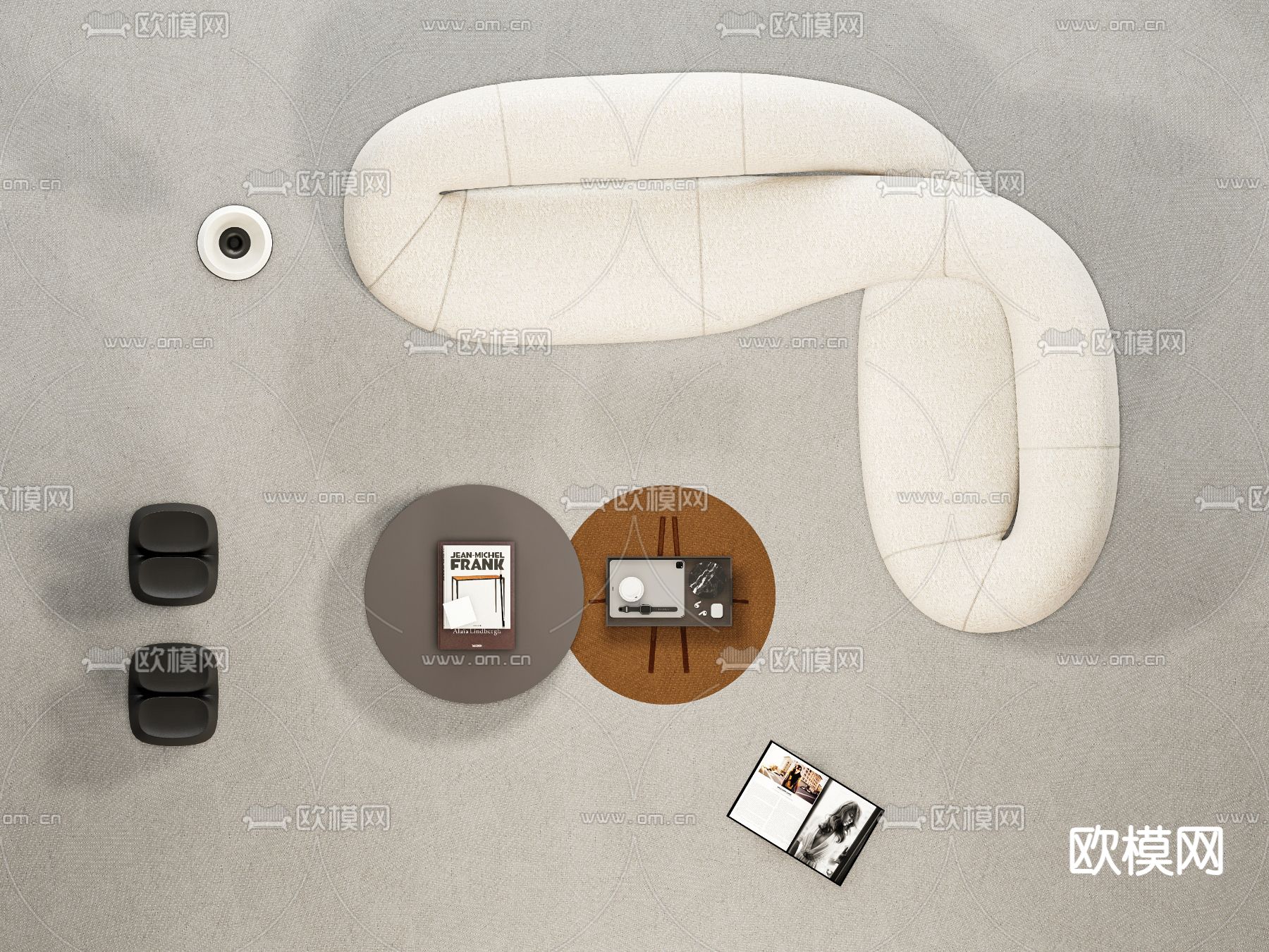 侘寂风组合沙发su模型下载（渲染图4）