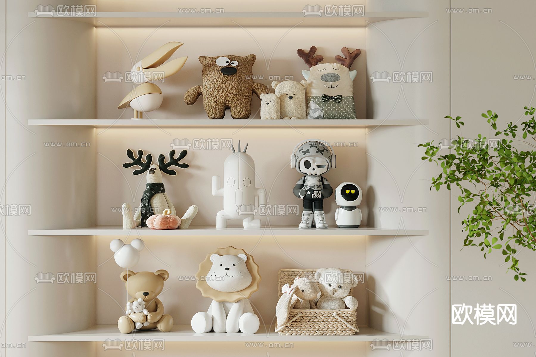 北欧毛绒玩具 公仔玩具 摆件su模型下载（渲染图1）