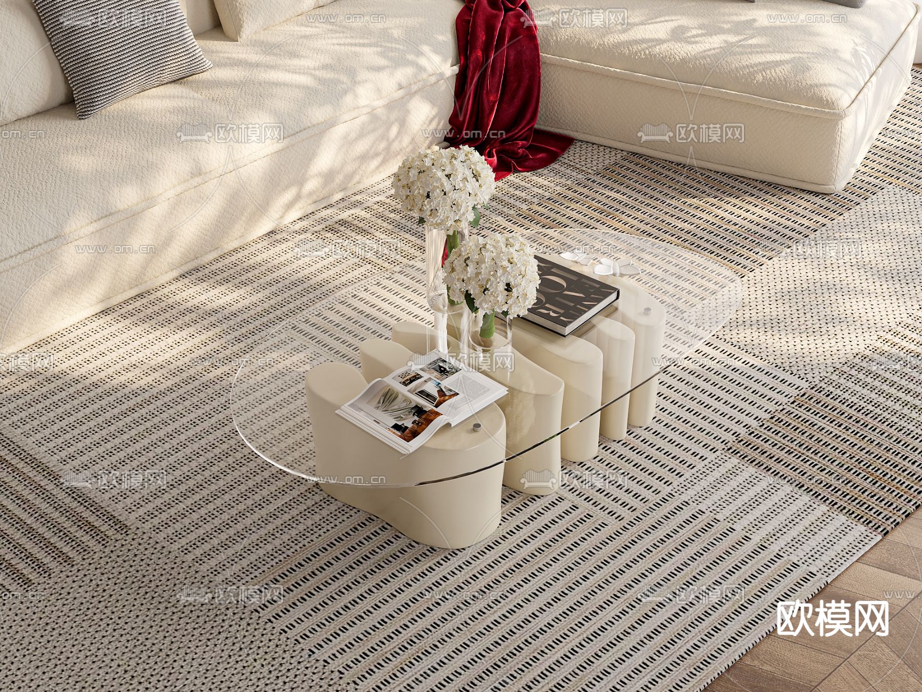 奶油风茶几 玻璃茶几3d模型下载