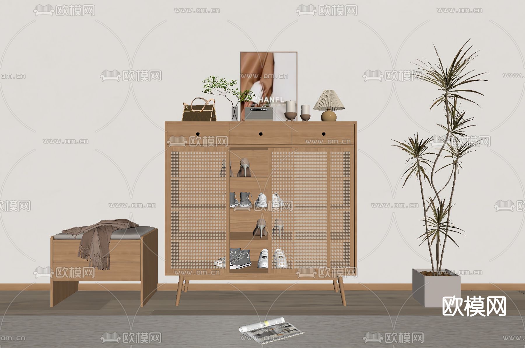 北欧鞋柜su模型下载（渲染图2）