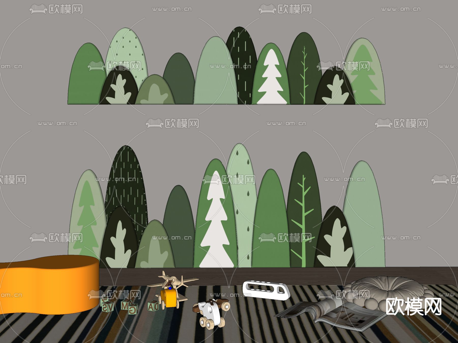 儿童房软包 硬包su模型下载（渲染图2）