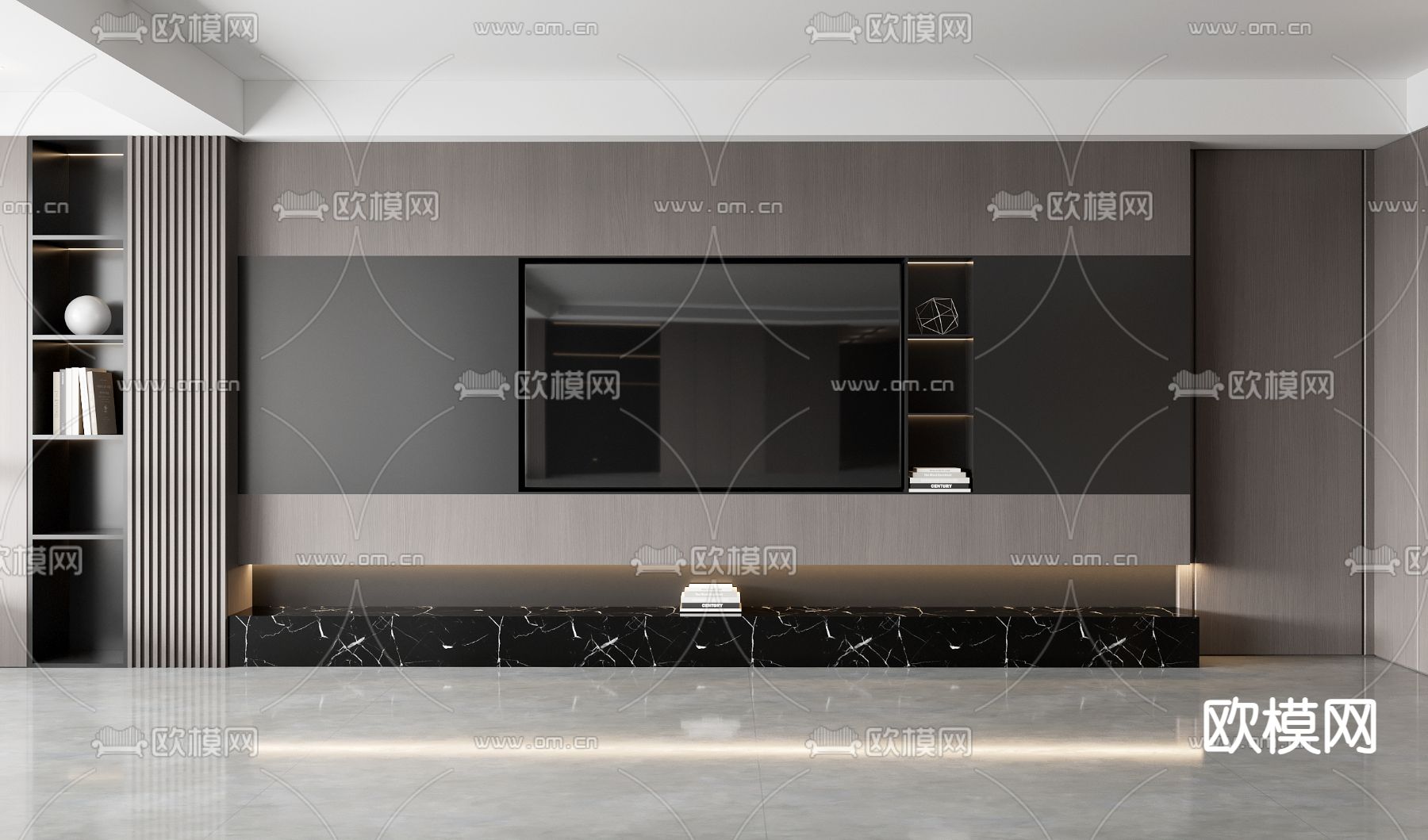 电视背景墙su模型下载（渲染图1）