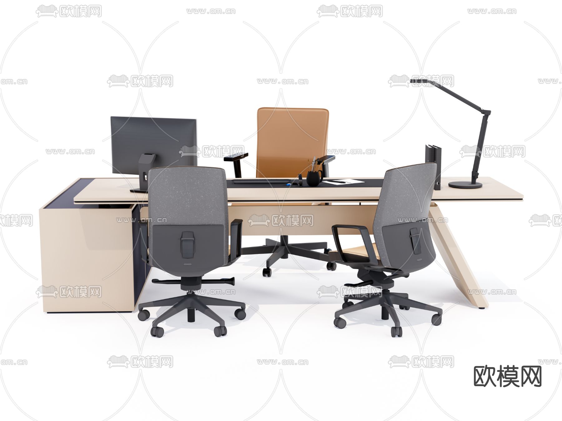 班台桌 老板桌椅su模型下载（渲染图2）