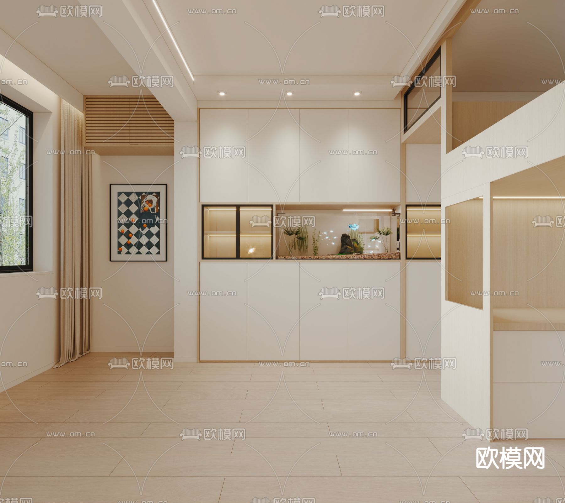 日式厨房 橱柜3d模型下载（渲染图2）