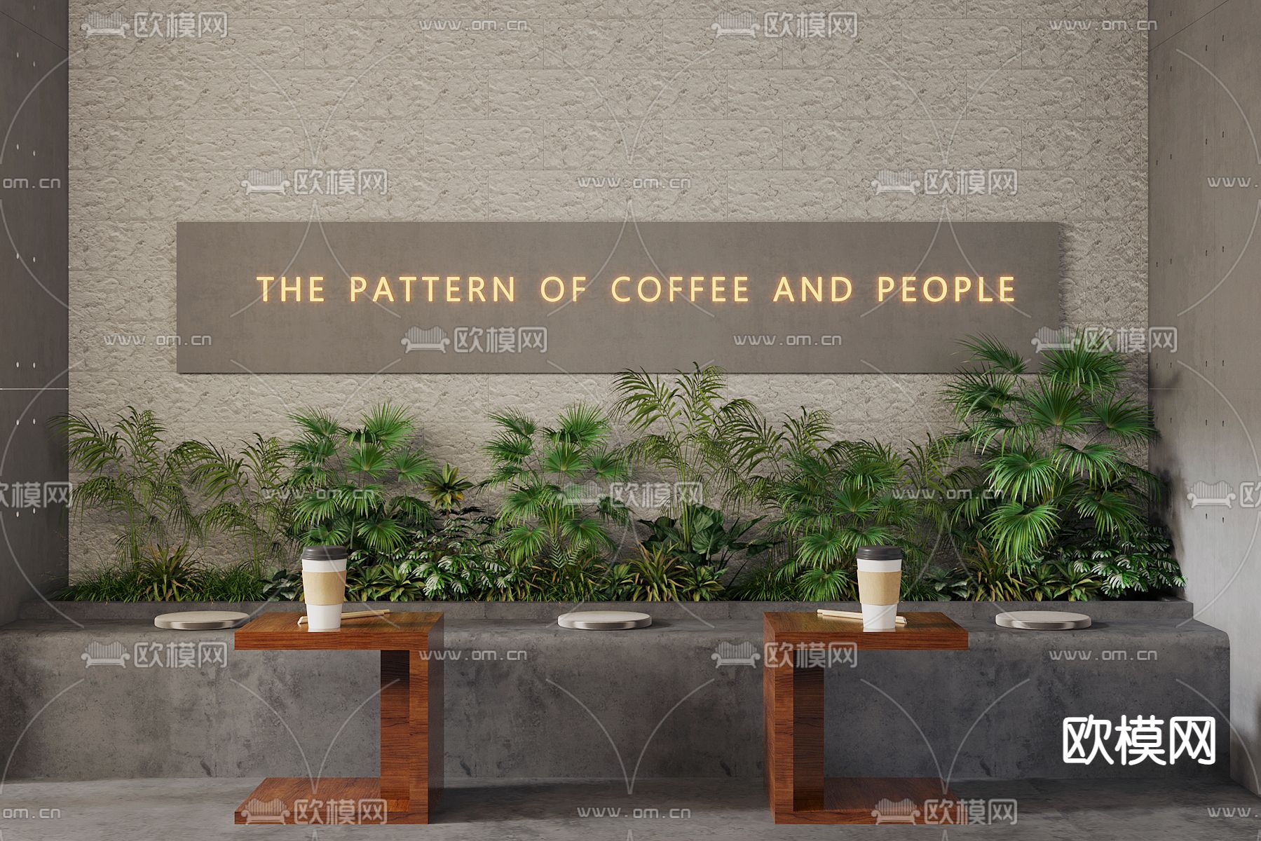 咖啡厅休息区 卡座su模型下载（渲染图1）