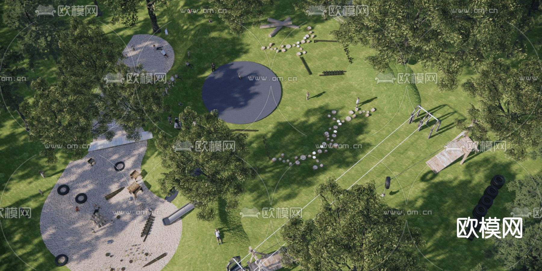 儿童活动场地 丛林探险游乐区su模型下载（渲染图2）