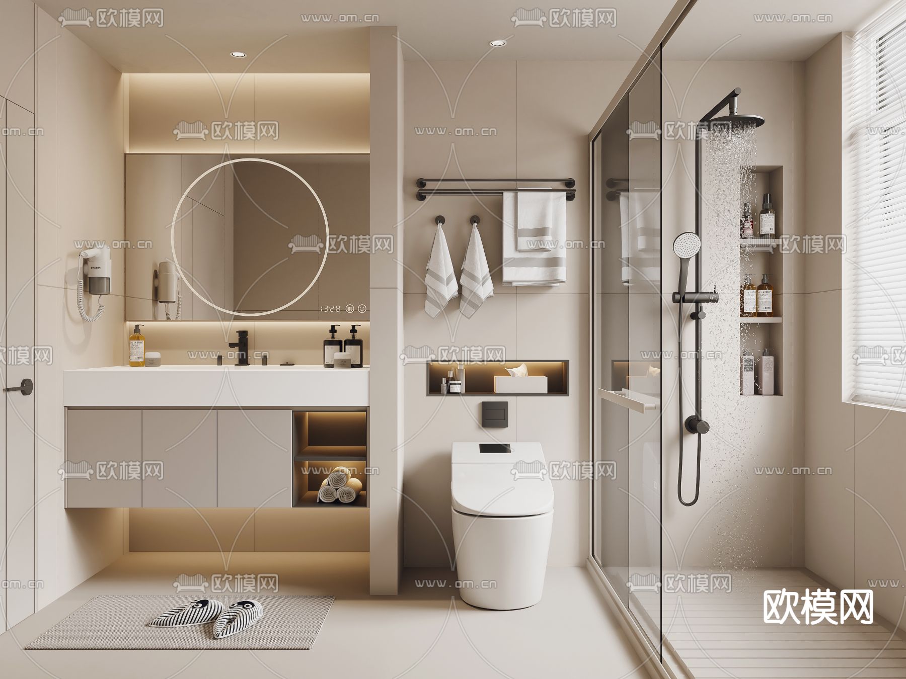 奶油风卫生间 浴室 洗手间3d模型下载