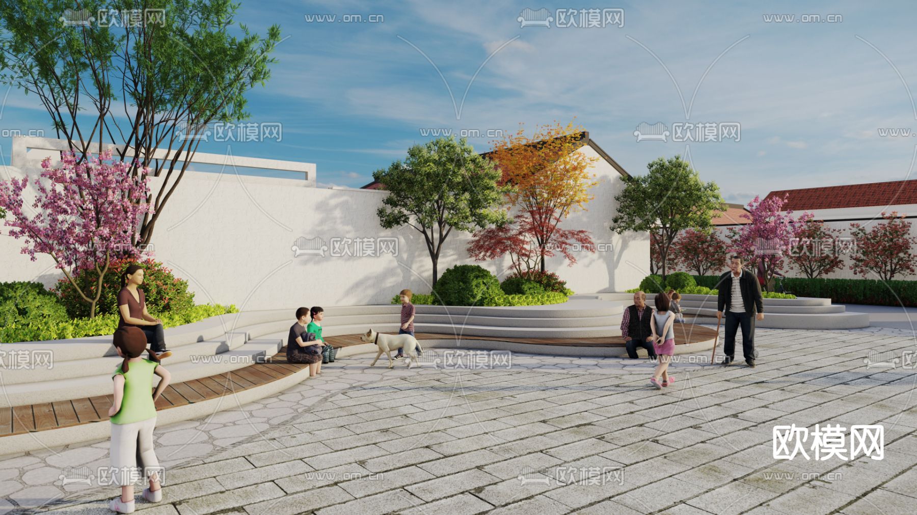 现代休闲广场su模型