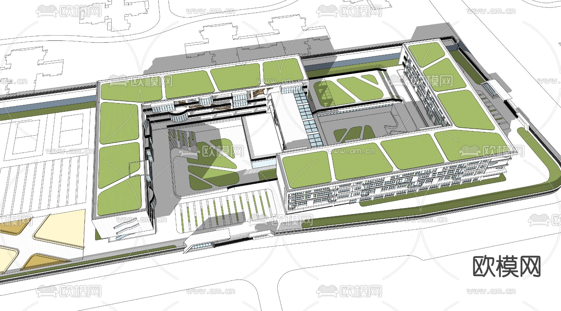 现代学校鸟瞰su模型下载（渲染图2）