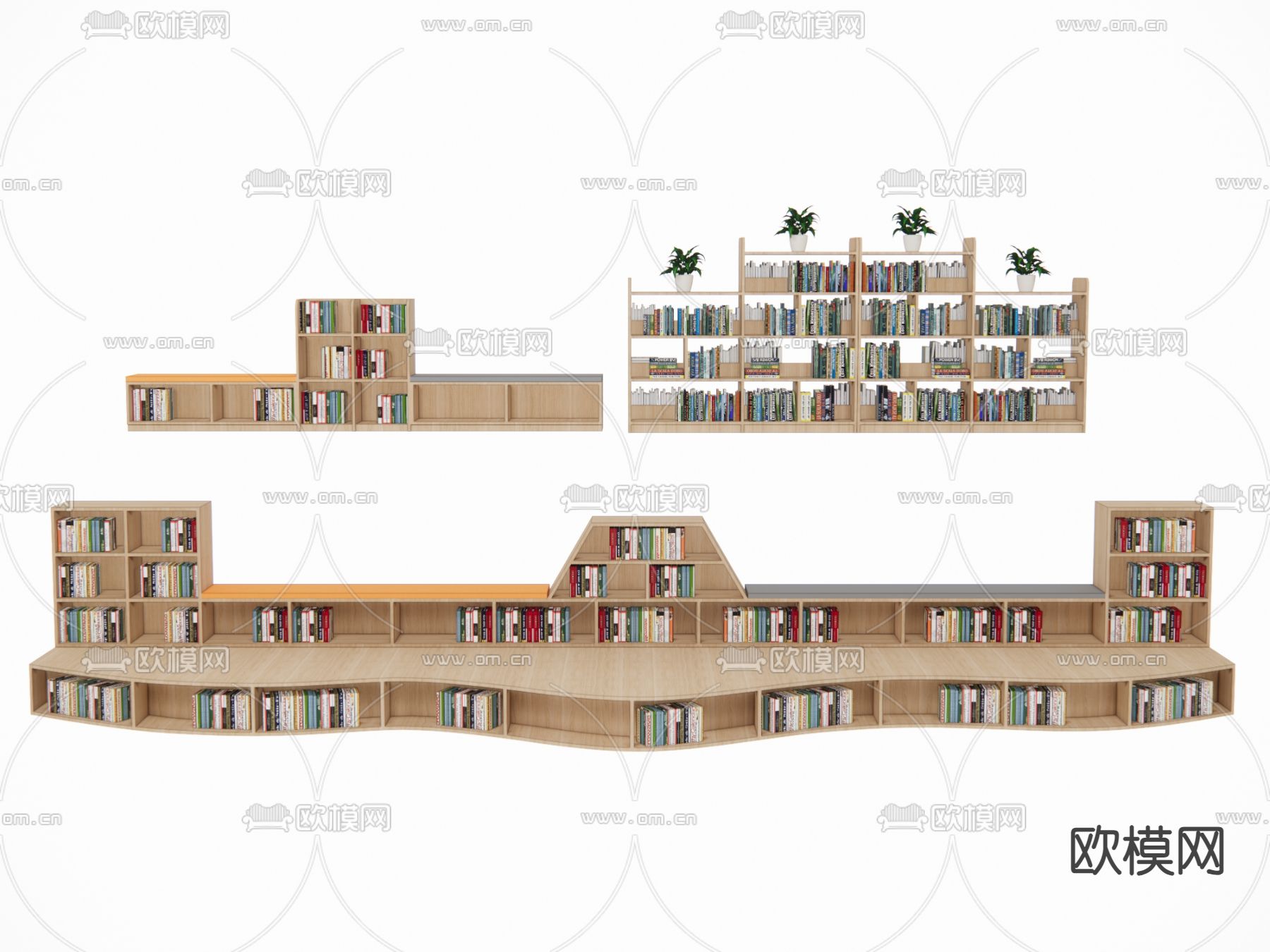 图书馆书柜 书架su模型下载（渲染图1）