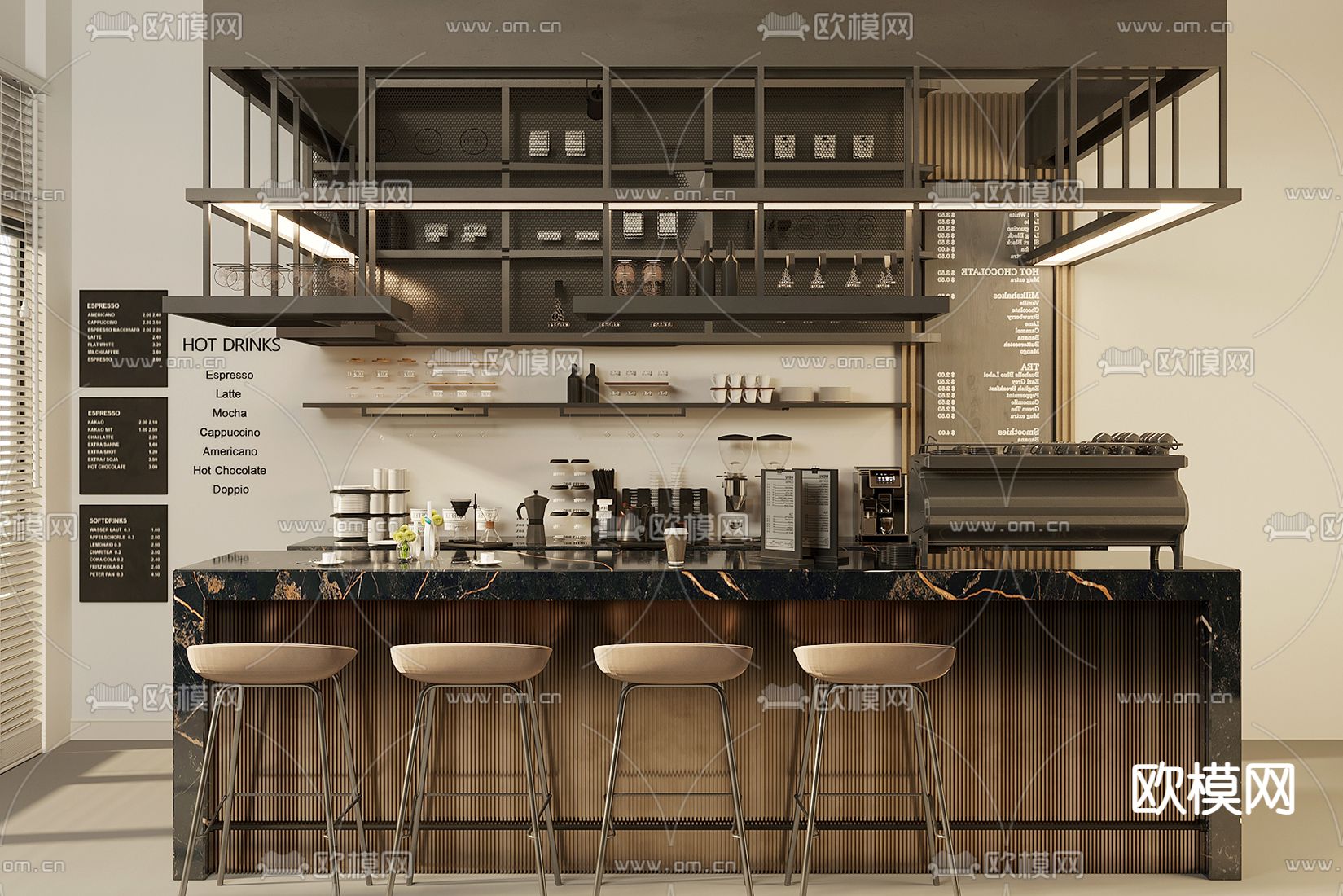 咖啡店操作台 吧台 咖啡摆件3d模型下载