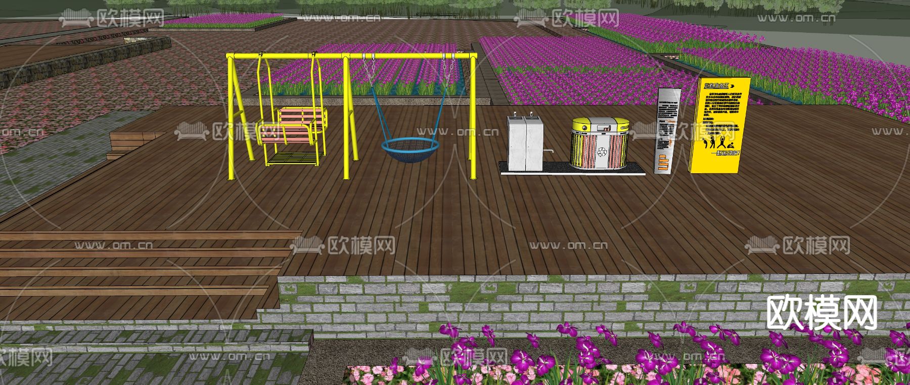 现代儿童秋千su模型下载（渲染图2）